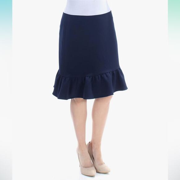 Tommy Hilfiger midnight Blue Knee-Length ruffle Trumpet fit and flare Skirt - Picture 1 of 5